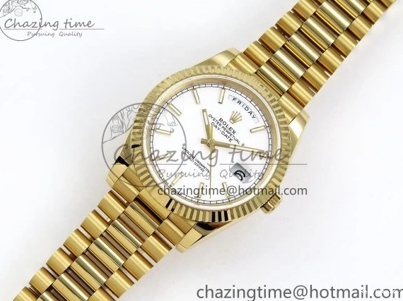 1224 Day Date 40 YG JDF 904L Steel White Stick Dial on President Bracelet VR3255 V3 (Gain Weight) Colorful 1373